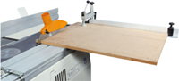 Click to Enlarge - Bearing-guided sliding table with built-in length stop and material clamp for accurate cross-cutting.