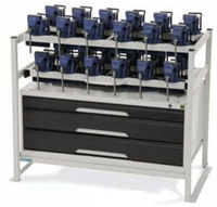 Click to Enlarge - Fixed Vice Storage with Drawers - Shown with 24 Piggy-back Vices