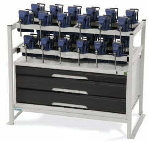 Fixed Vice Storage with Drawers - Shown with 24 Piggy-back Vices