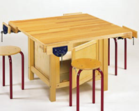 Click to Enlarge - Flush Top Workbench with Underbench Cupboard (Shown with vices and chairs sold separately)