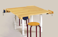 Click to Enlarge - Adjustable Height Flush Top Workbench (Shown with vices and chairs sold separately)