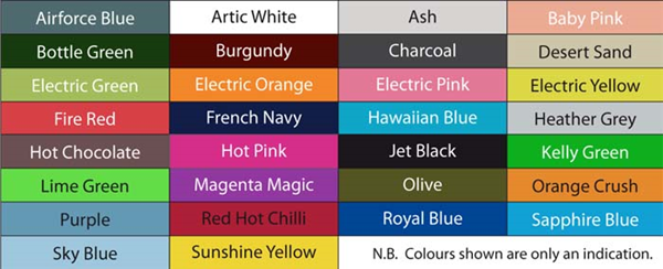 Polyester Caps Colour Chart