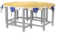 Click to Enlarge - Octagonal Workbench with Admiralty Grey Steel Frame SF-WB28-BL (Shown with 8 Vices sold separately)