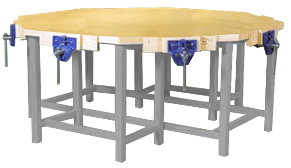 Octagonal Workbench with Admiralty Grey Steel Frame SF-WB28-BL(Shown with 8 Vices sold separately)