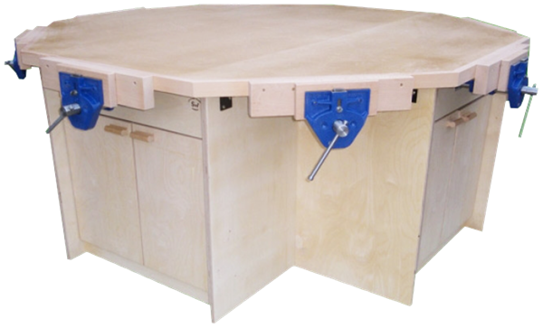 Octagonal Workbench with under-cupboards SF-WB27-BL(Shown with 8 Vices sold separately)