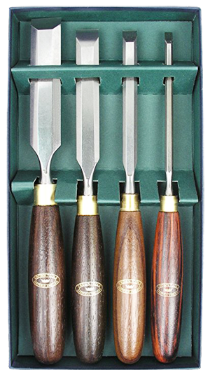 Crown 4 Pc Woodworking Chisel Set in Wooden Box